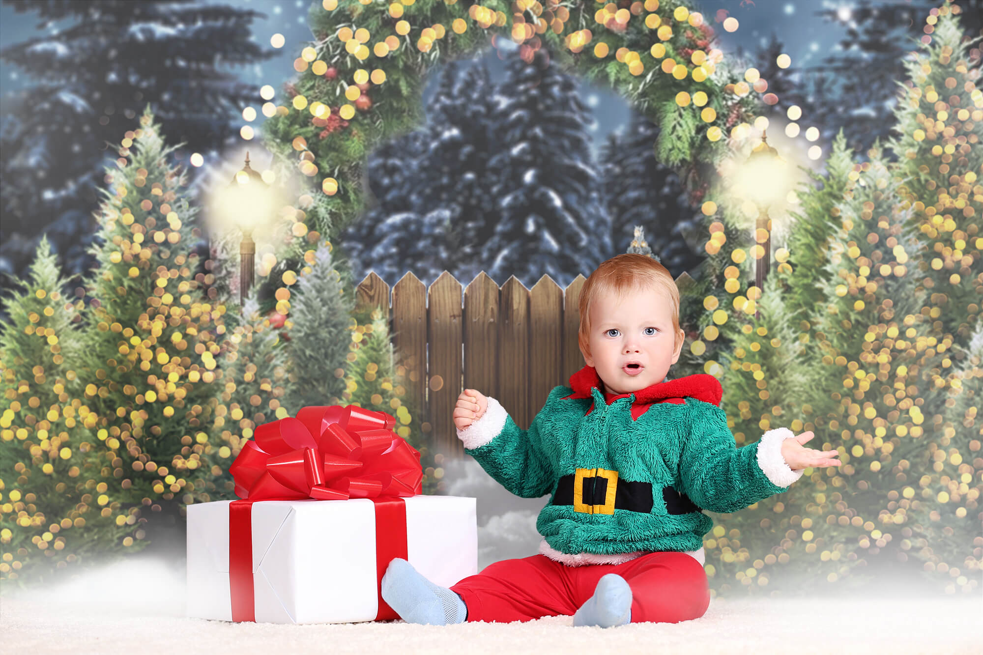Sfondo Fotografico Scintillante Con Arco Di Albero Di Natale M8-75
