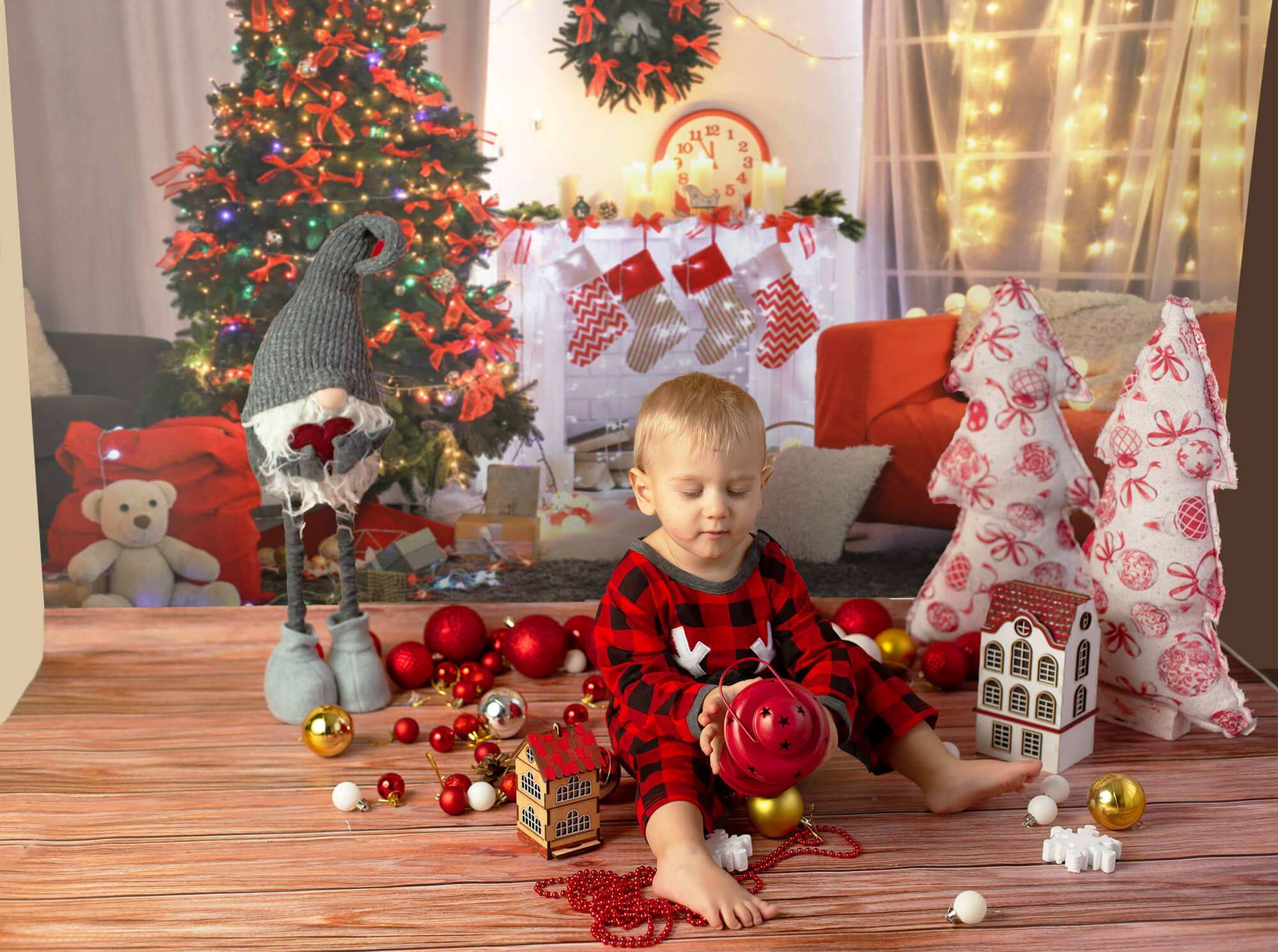 Sfondo Per Studio Fotografico Con Camino E Albero Di Natale M9-05