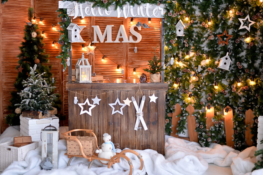 Negozio Di Natale Sfondo Fotografico Con Neve Invernale M9-06