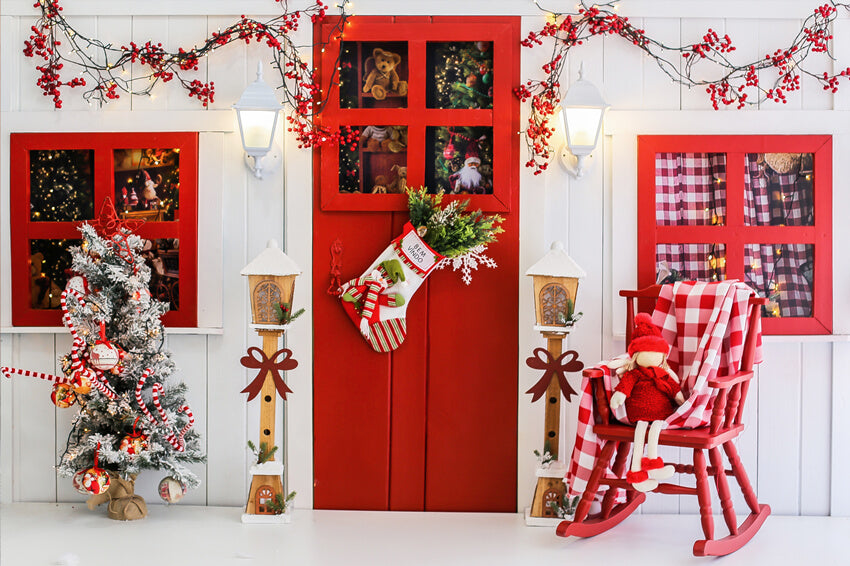 Sfondo Con Porta Decorata Di Natale Per Fotografia M9-07