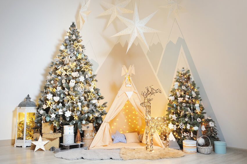 Sfondo Della Casa Della Tenda Dell'Albero Di Natale Decorato M9-14