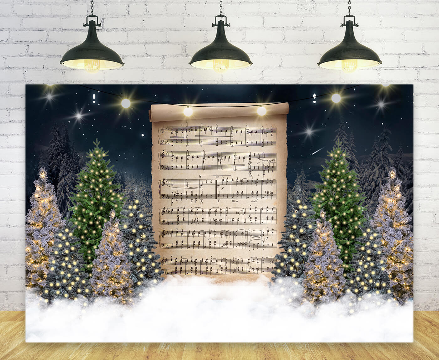 Sfondo Fotografico Con Notazione Musicale Dell'Albero Di Natale M9-17