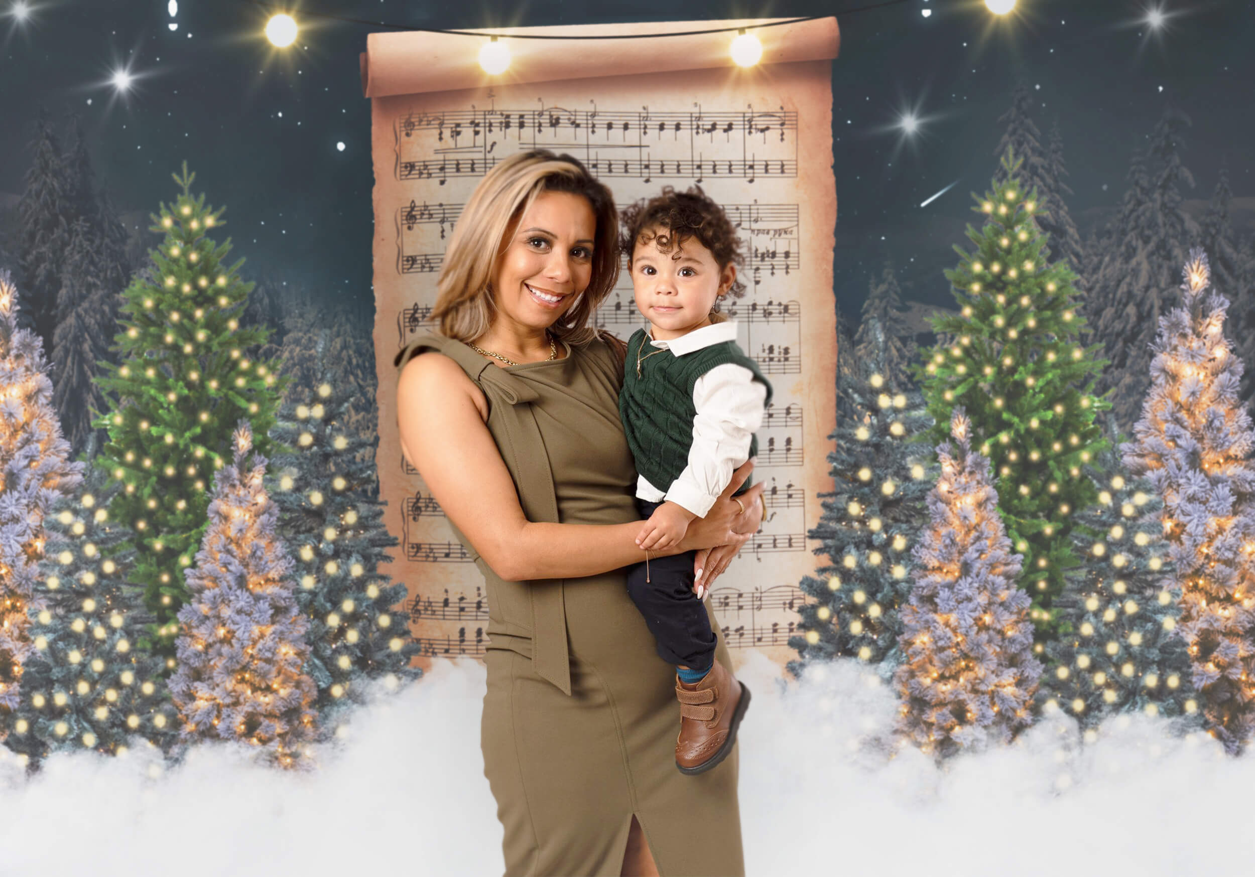 Sfondo Fotografico Con Notazione Musicale Dell'Albero Di Natale M9-17