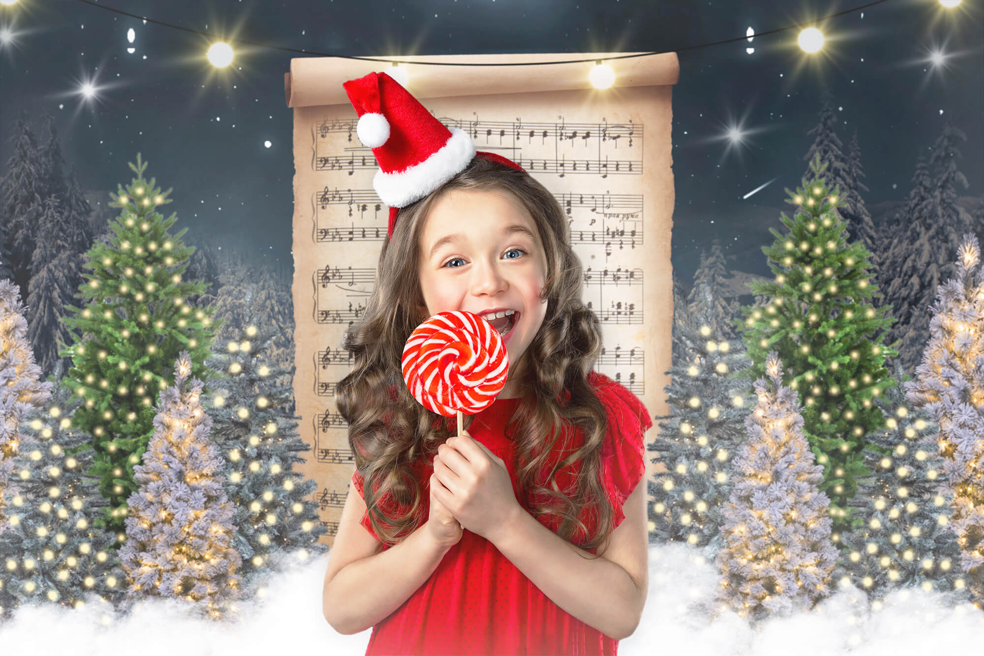 Sfondo Fotografico Con Notazione Musicale Dell'Albero Di Natale M9-17
