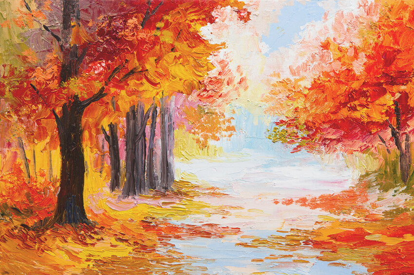Pittura A Olio Foglie D'Acero Foresta Sfondo Autunnale M9-32