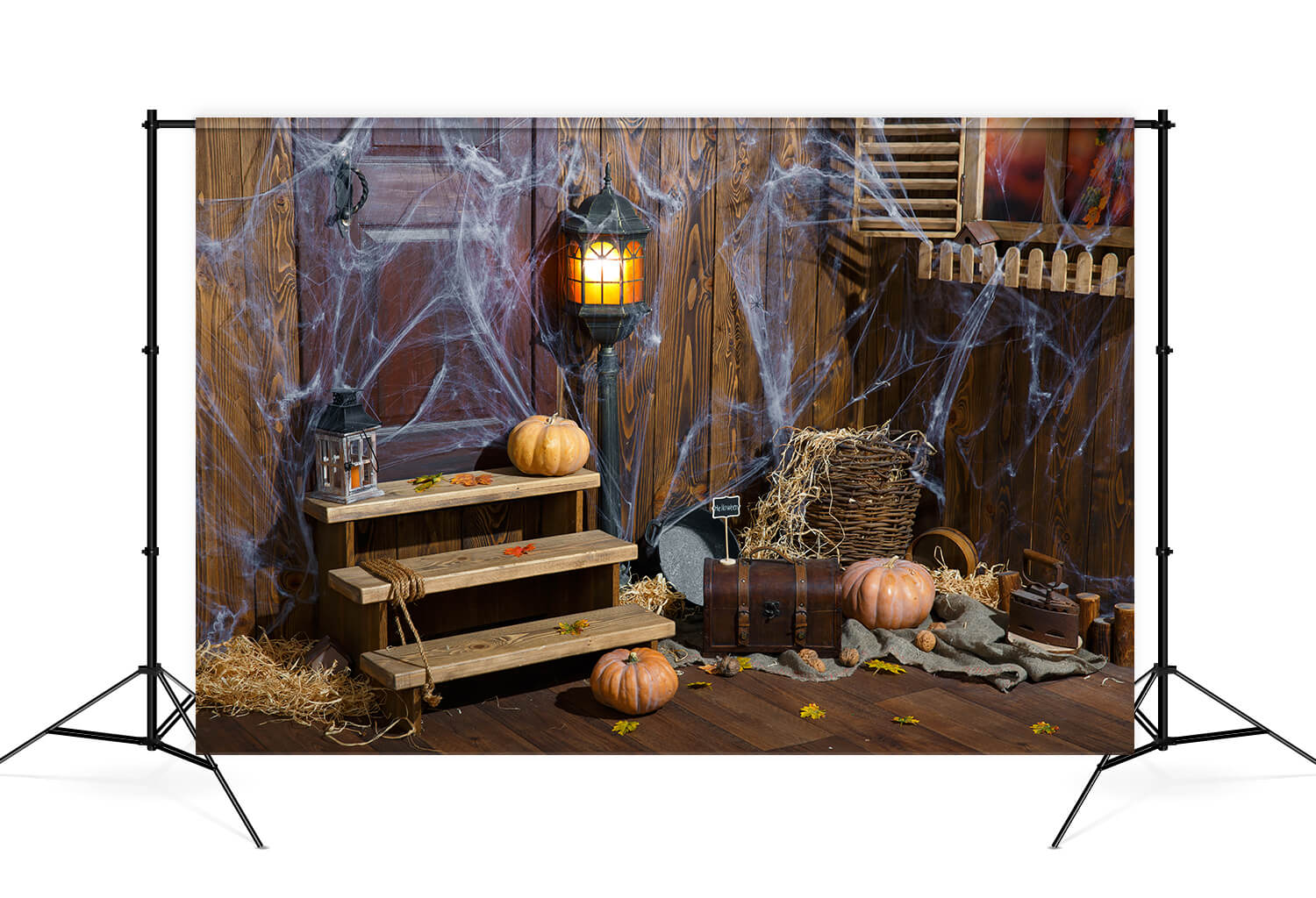 Sfondo Di Halloween Della Ragnatela Della Vecchia Stanza In Legno M9-34