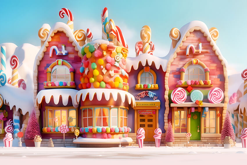Sfondo Natalizio Di Pan Di Zenzero Di Cartoon Candy House M9-38