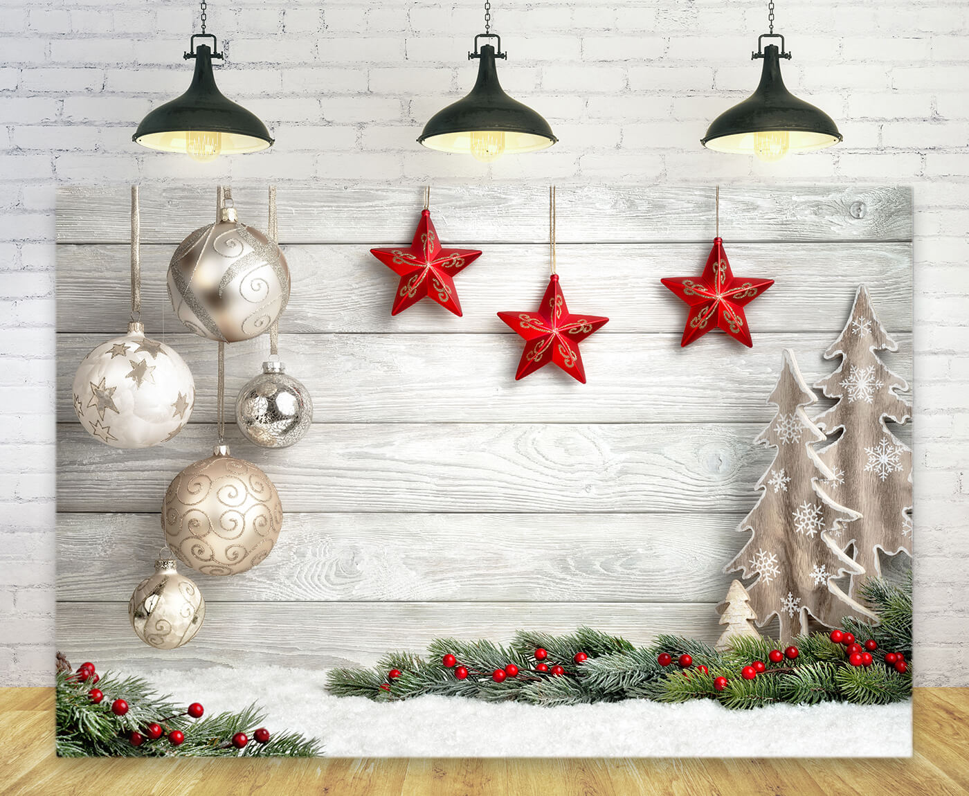 Sfondo Fotografico In Legno Bianco Con Palla Di Natale M9-41