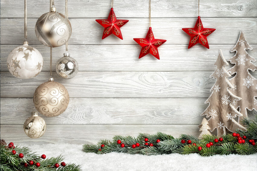 Sfondo Fotografico In Legno Bianco Con Palla Di Natale M9-41