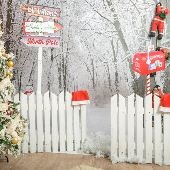 Sfondo Della Porta Del Recinto Della Neve Invernale Dell'Albero Di Natale M9-42