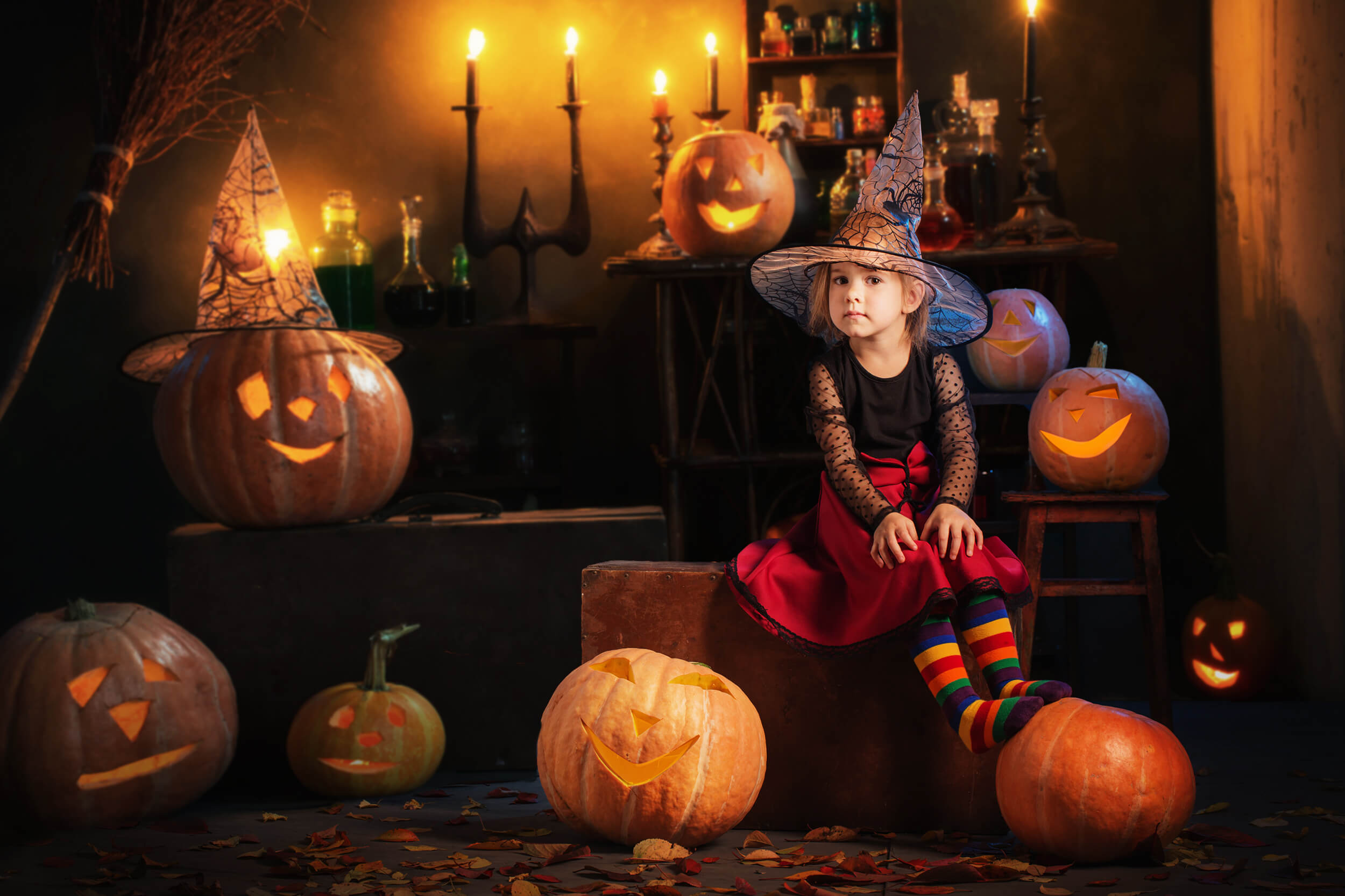 Sfondo Di Candele Di Zucche Della Stanza Della Strega Di Halloween M9-47