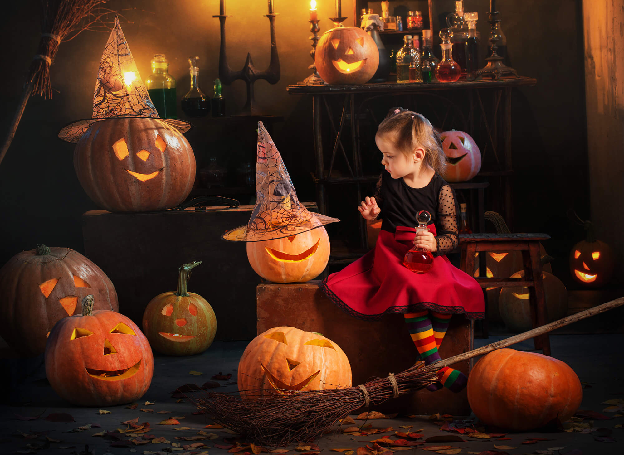 Sfondo Di Candele Di Zucche Della Stanza Della Strega Di Halloween M9-47