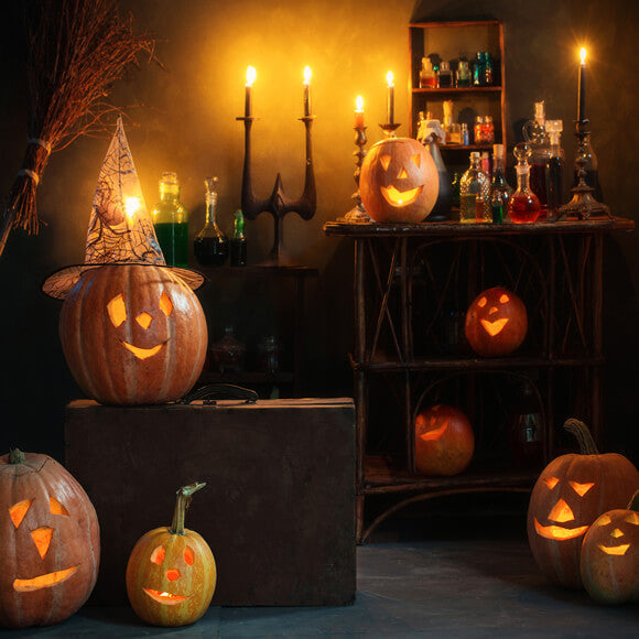 Sfondo Di Candele Di Zucche Della Stanza Della Strega Di Halloween M9-47