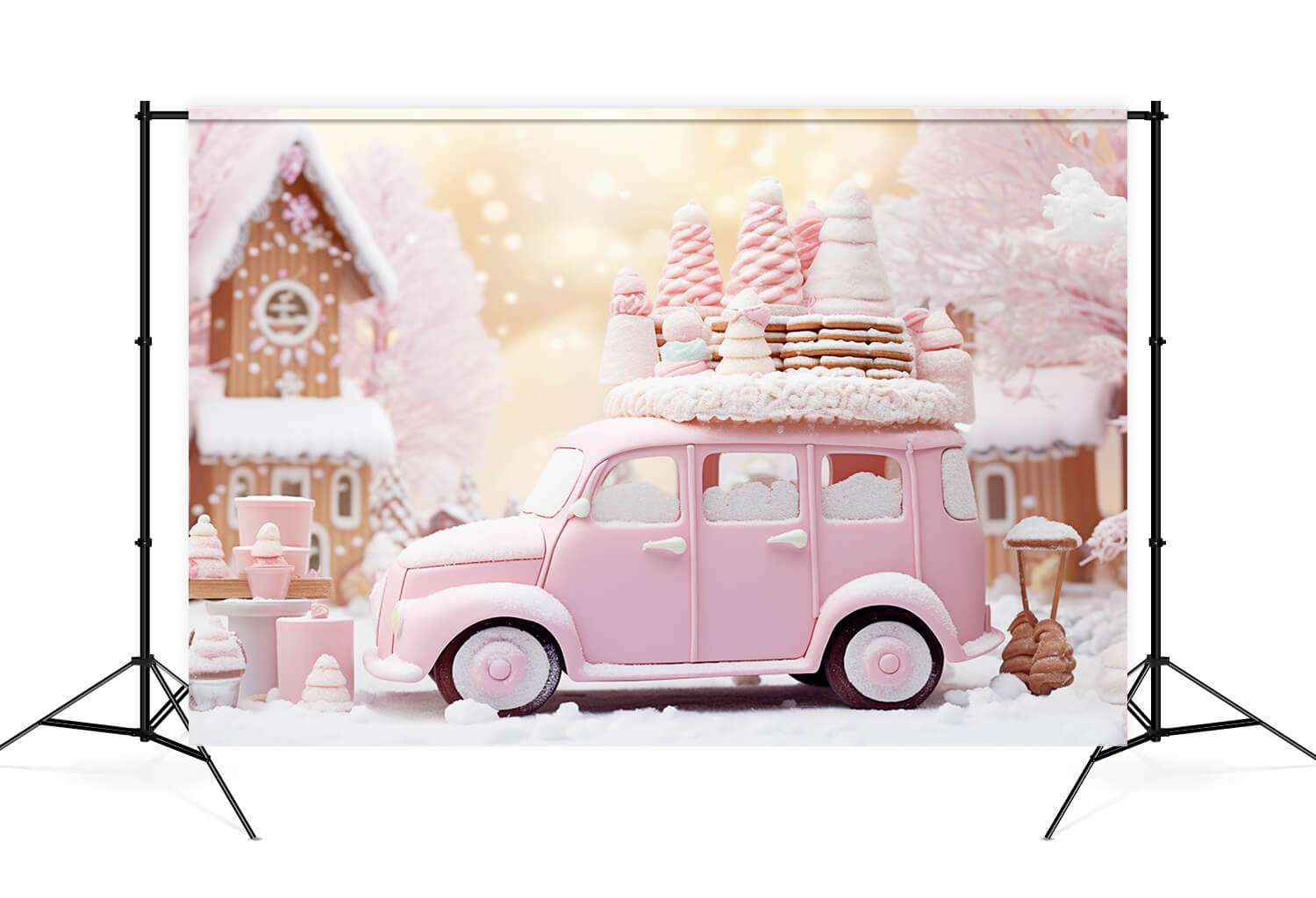 Sfondo Natalizio Con Macchina Gelato Rosa Pan Di Zenzero M9-62