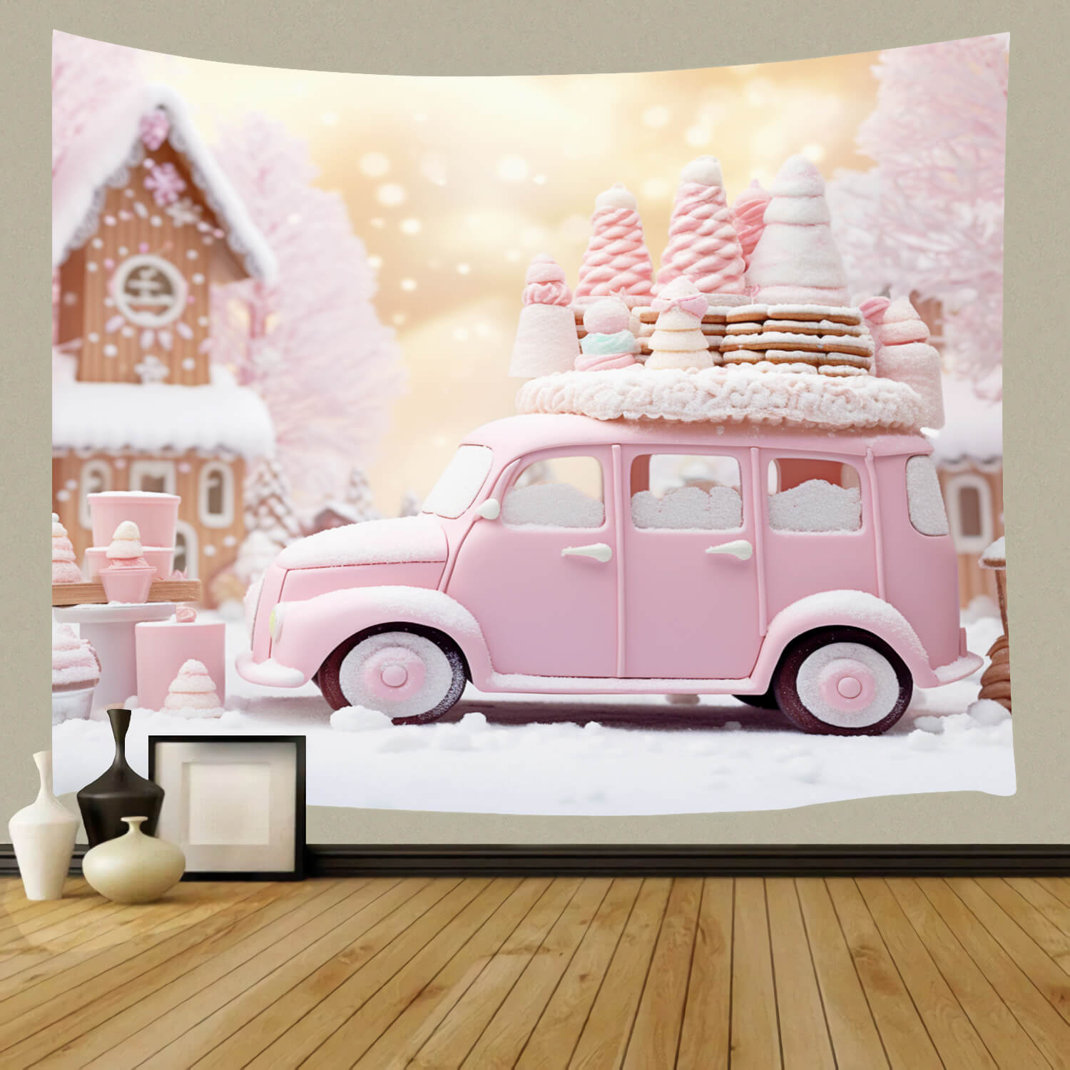 Sfondo Natalizio Con Macchina Gelato Rosa Pan Di Zenzero M9-62