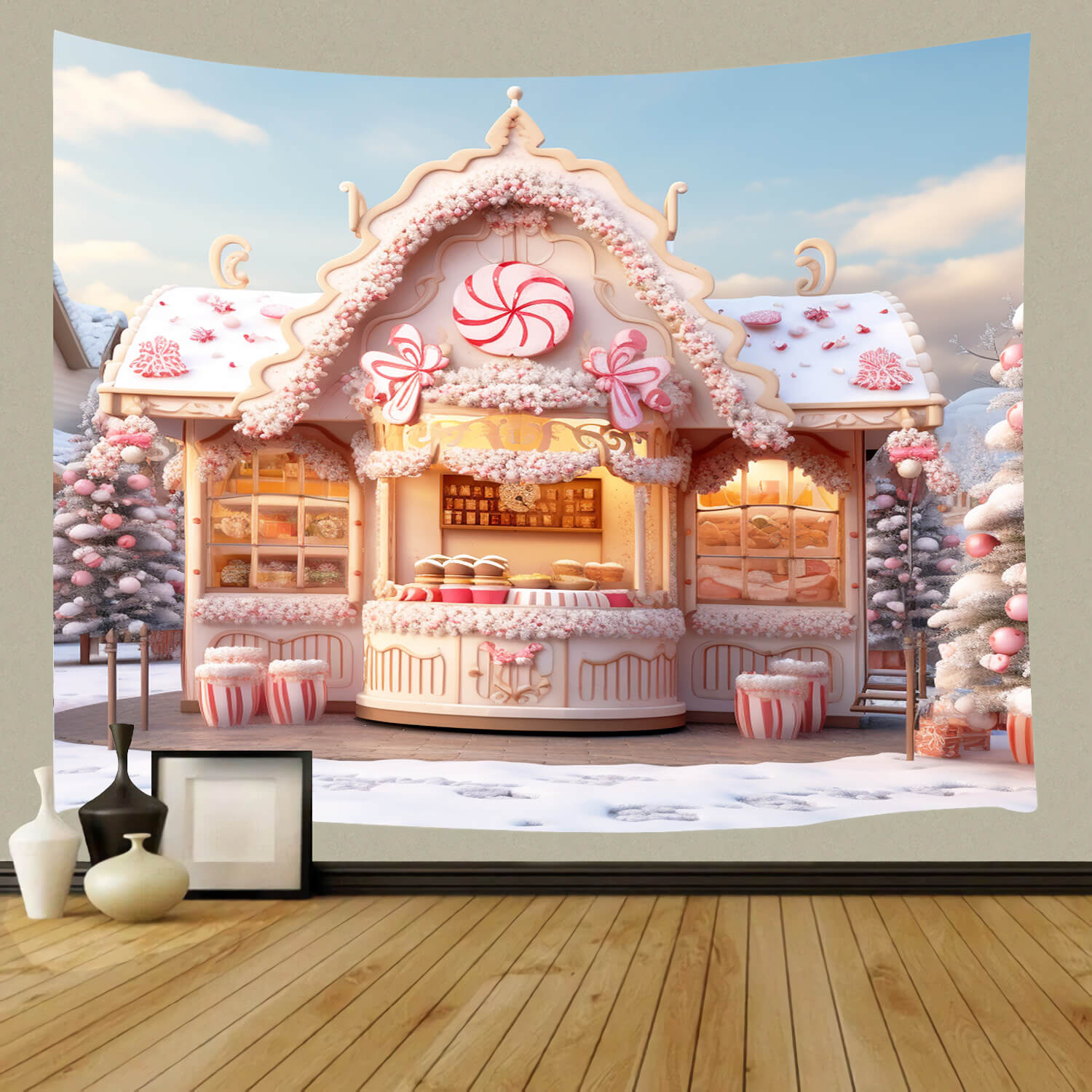 Sfondo Dell'Albero Di Natale Di Candy World House M9-63