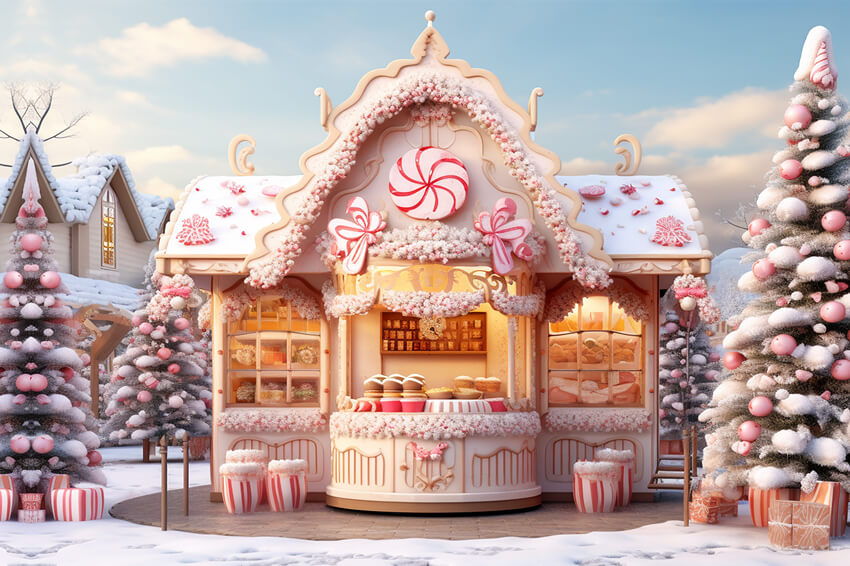Sfondo Dell'Albero Di Natale Di Candy World House M9-63