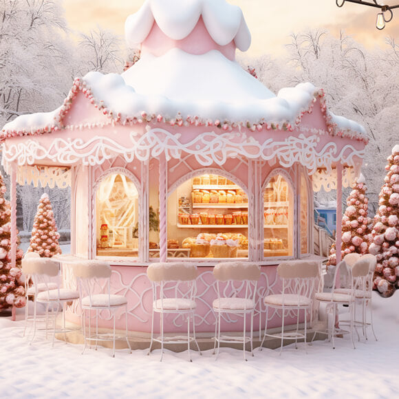 Sfondo Di Neve Del Negozio Di Caramelle Rosa Di Natale M9-64