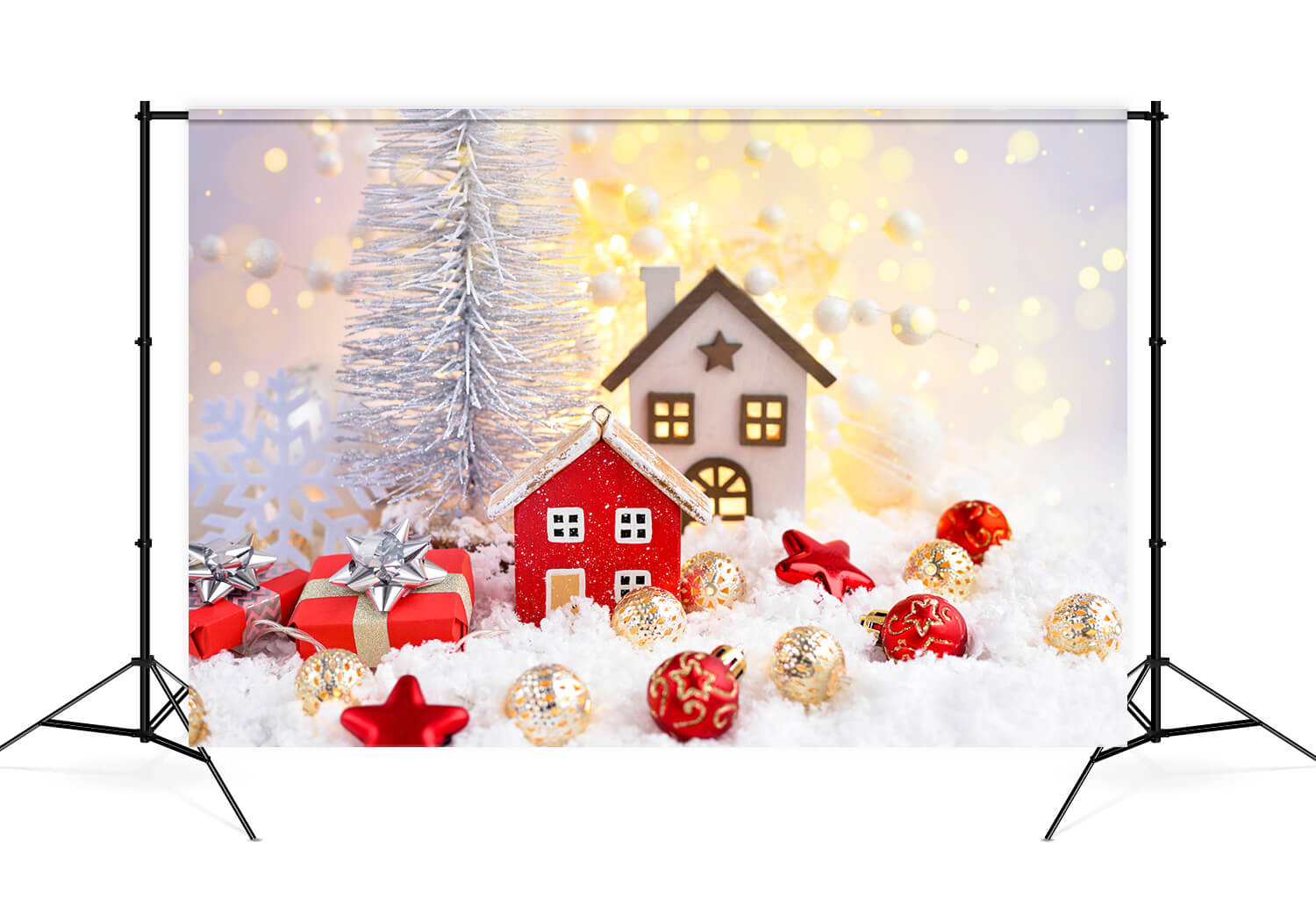 Sfondo Bokeh Cabina Fiocco Di Neve Palline Di Natale M9-71