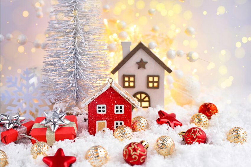 Sfondo Bokeh Cabina Fiocco Di Neve Palline Di Natale M9-71