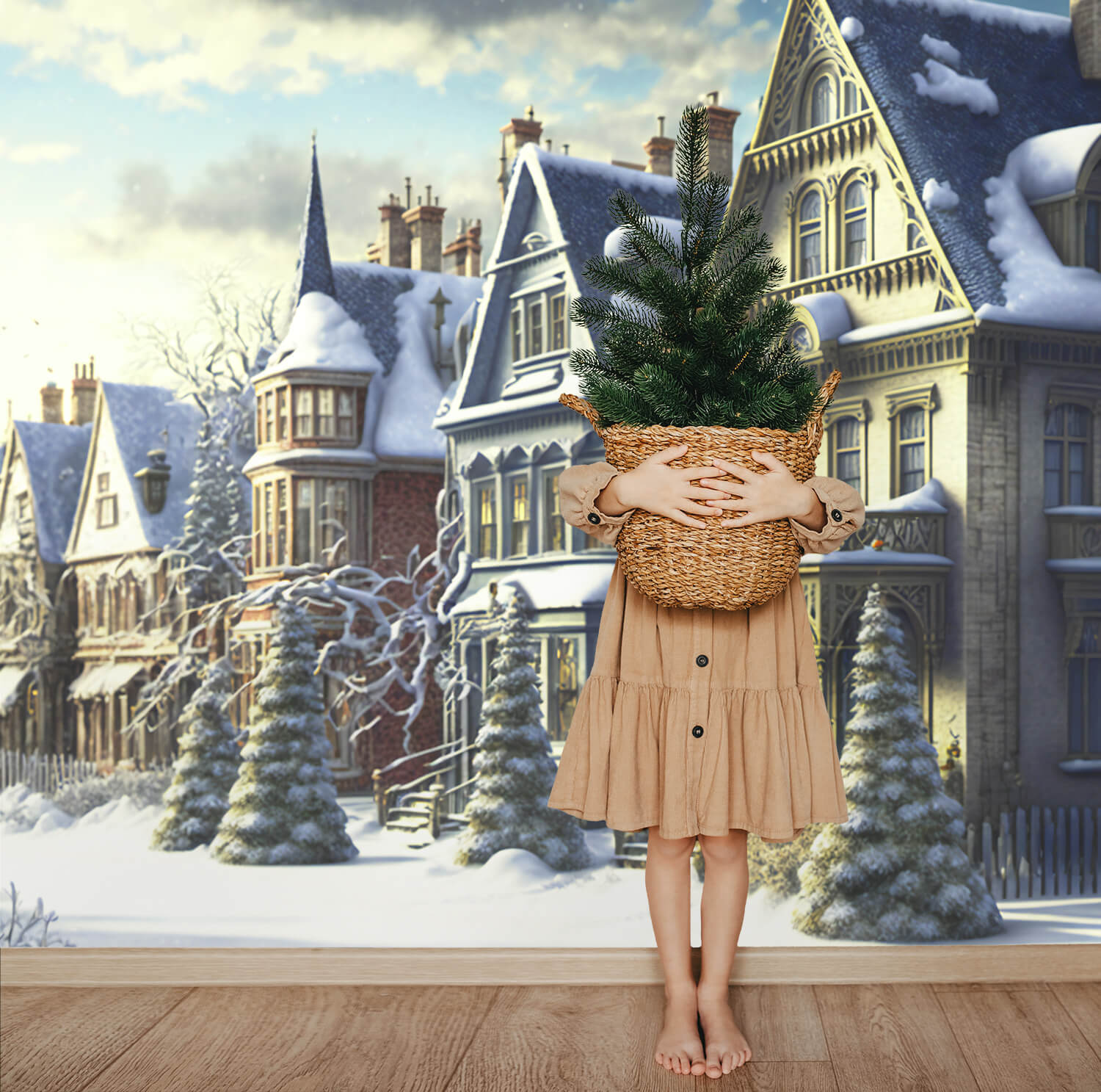 Sfondo Di Neve Invernale Del Villaggio Retro Di Natale M9-76