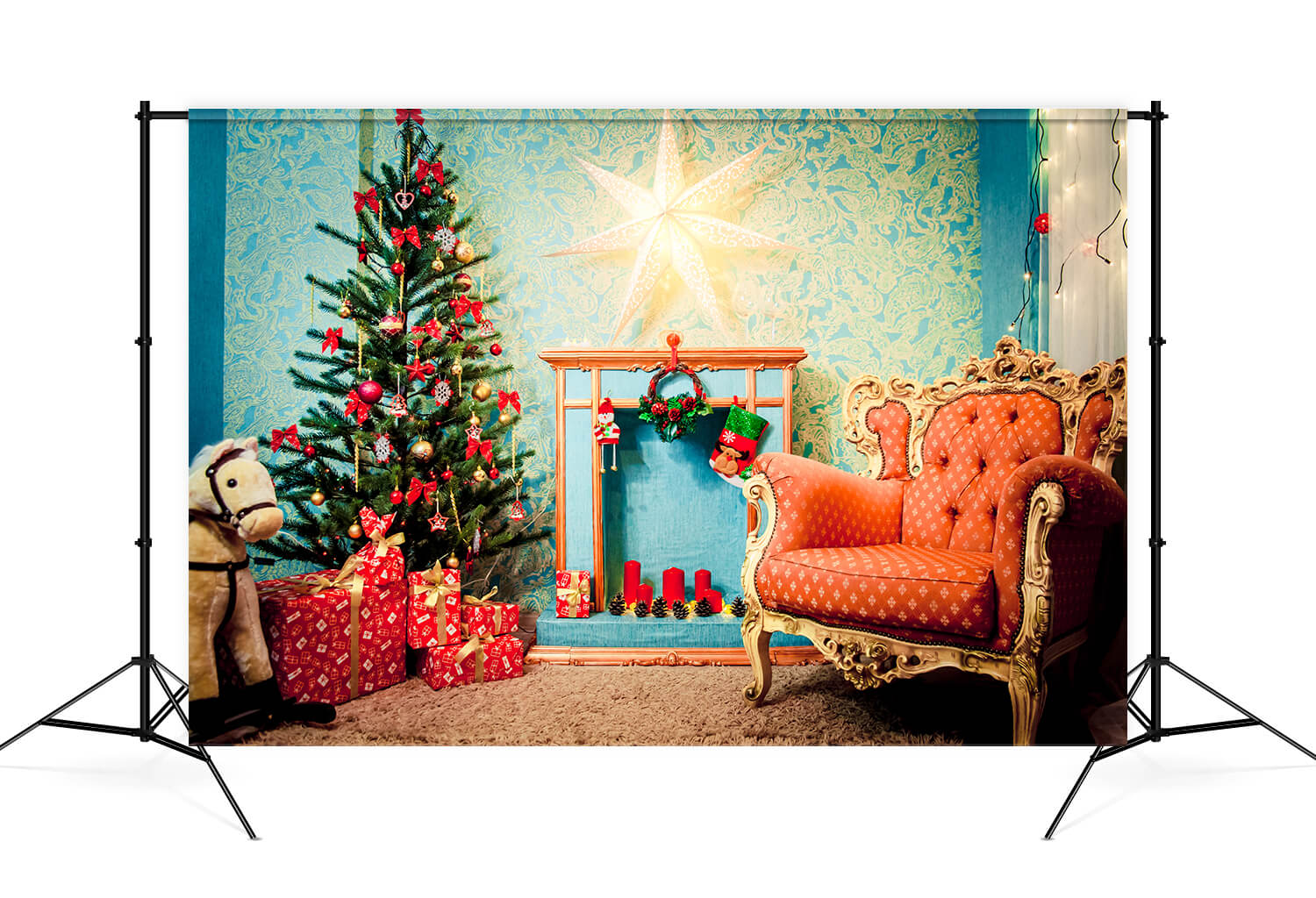 Sfondo Per Decorazioni Natalizie Con Poltrona Per Albero Di Natale M9-79
