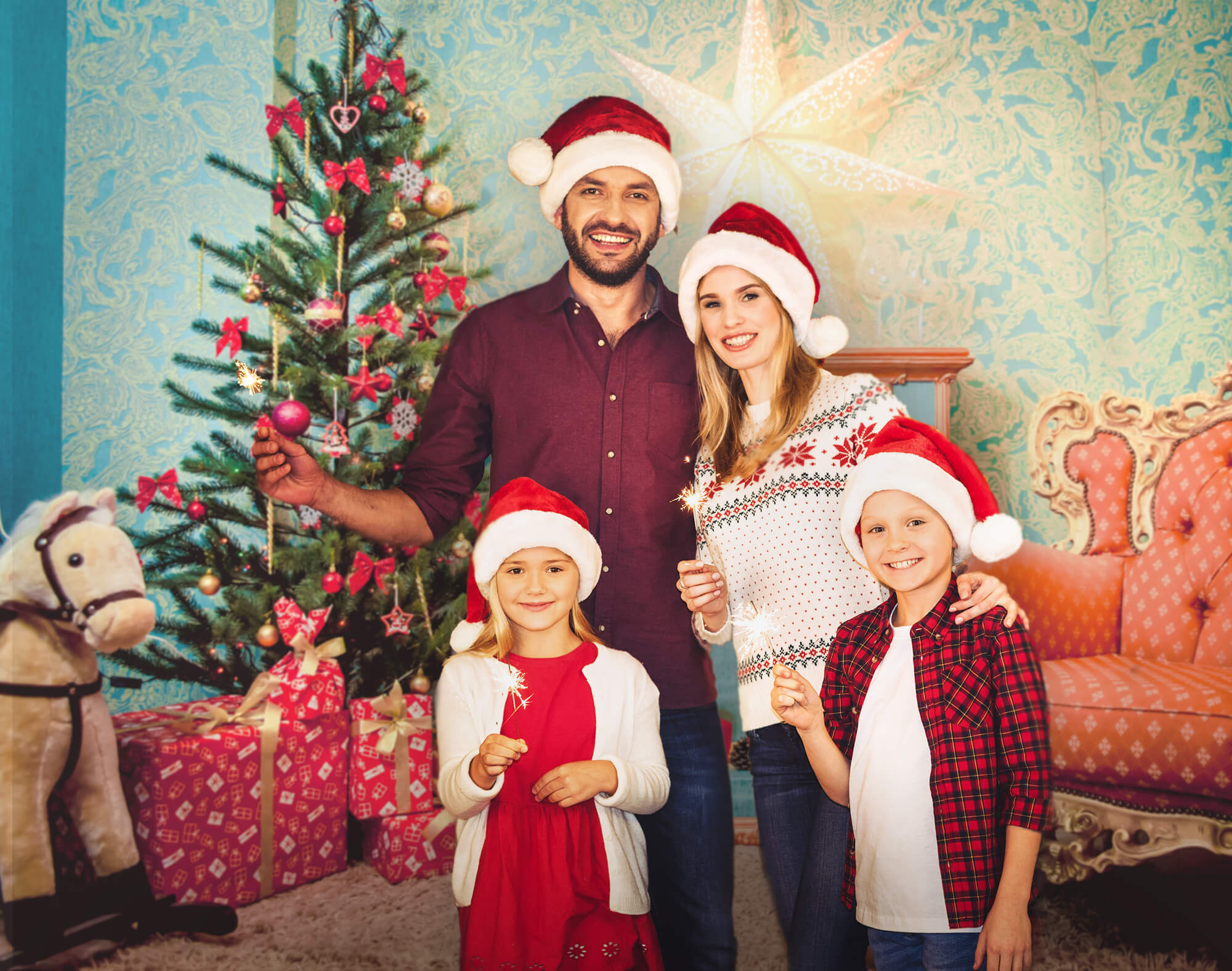 Sfondo Per Decorazioni Natalizie Con Poltrona Per Albero Di Natale M9-79