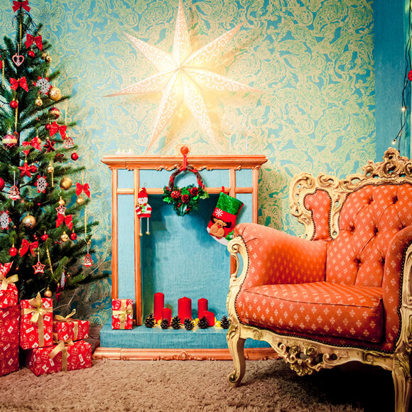 Sfondo Per Decorazioni Natalizie Con Poltrona Per Albero Di Natale M9-79