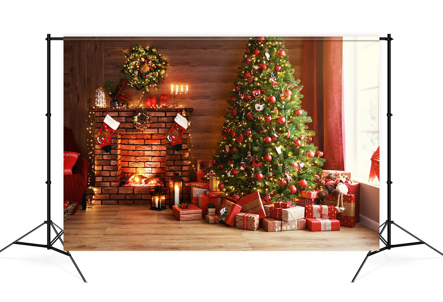 Sfondo Di Regali Per Caminetto Con Albero Luminoso Di Natale M9-81