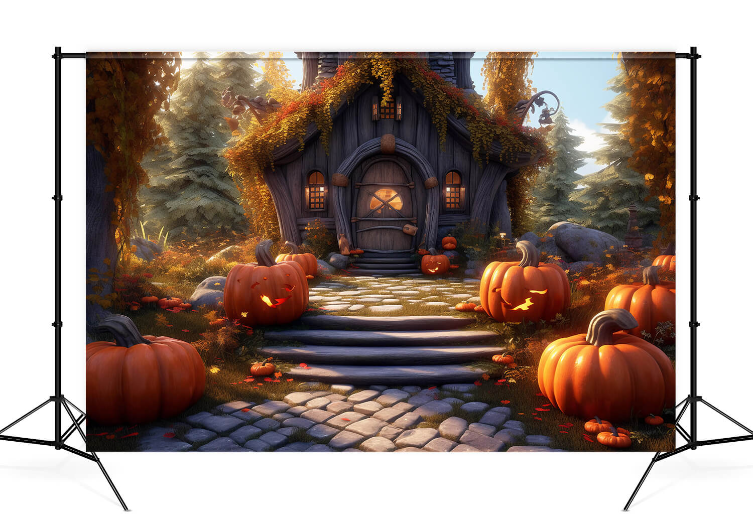 Sfondo Di Casa In Legno Carino Zucca Autunnale M9-85