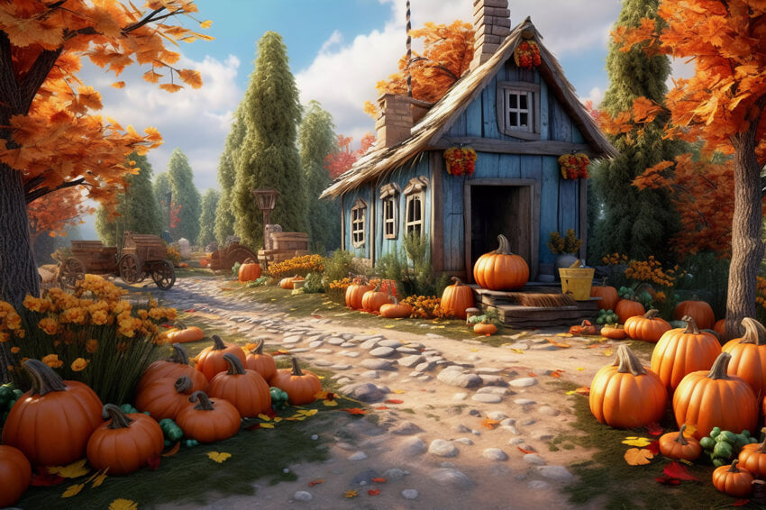 Sfondo Della Casa Delle Zucche Del Percorso Del Villaggio Autunnale M9-87