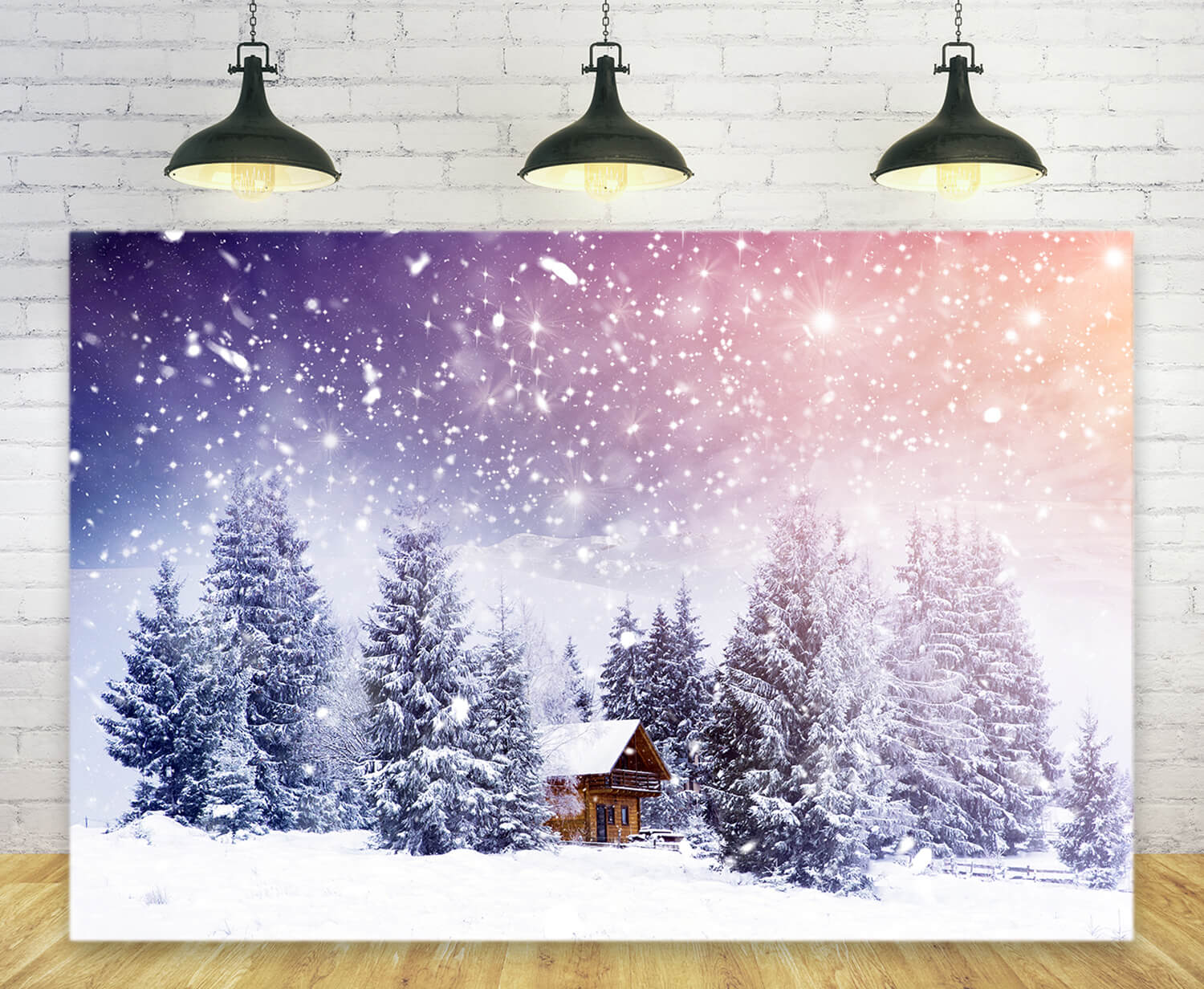 Paesaggio Invernale Da Favola Cottage In Legno Sullo Sfondo Della Neve Che Cade MA-16