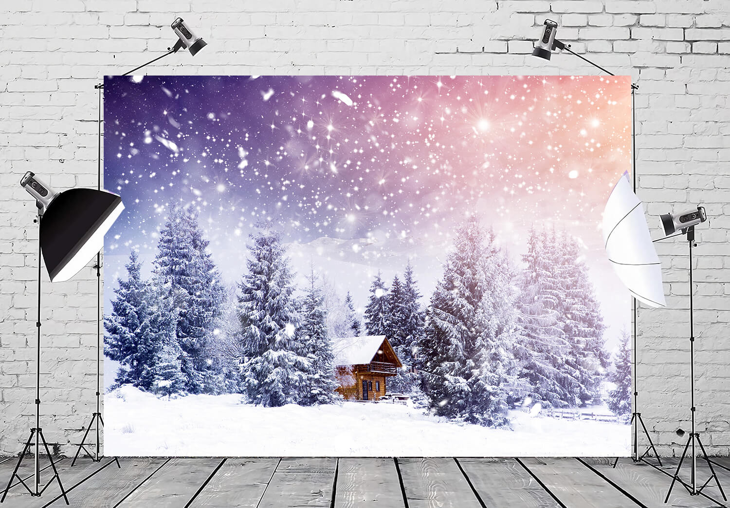 Paesaggio Invernale Da Favola Cottage In Legno Sullo Sfondo Della Neve Che Cade MA-16