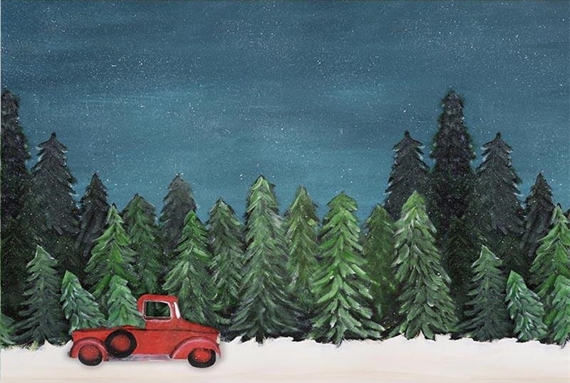 Fondali Notturni Con Albero Di Natale E Macchina Rossa Per Fotografia Di Bambini NB-249