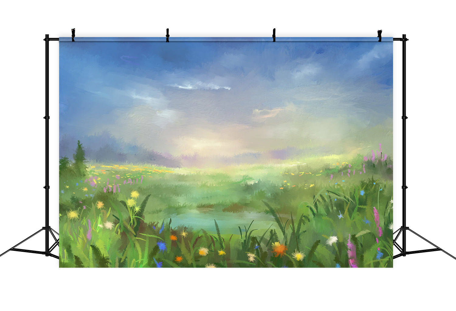 Stile Di Pittura A Olio Fiori Colorati Sfondo Blu Cielo RR3-04