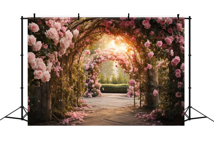 Sfondo Romantico Dell'Arco Del Giardino Di Rose Rosa Primaverile RR3-11