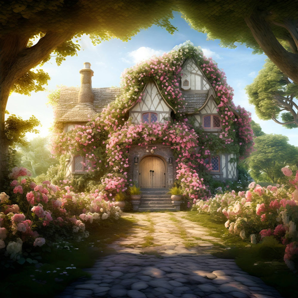 Boccioli Di Rosa Primaverili Che Strisciano Sullo Sfondo Della Casa Romantica RR3-16