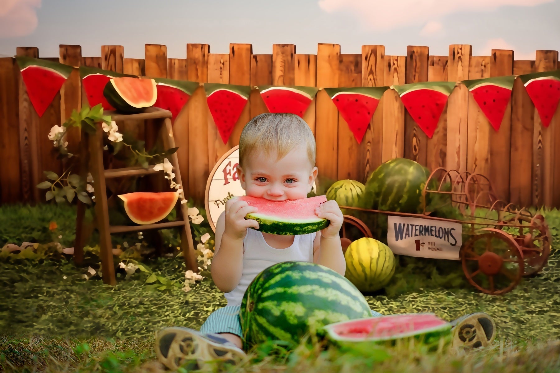 Sfondo Di Recinzione In Legno Del Mercato Estivo Dell'Anguria RR3-19