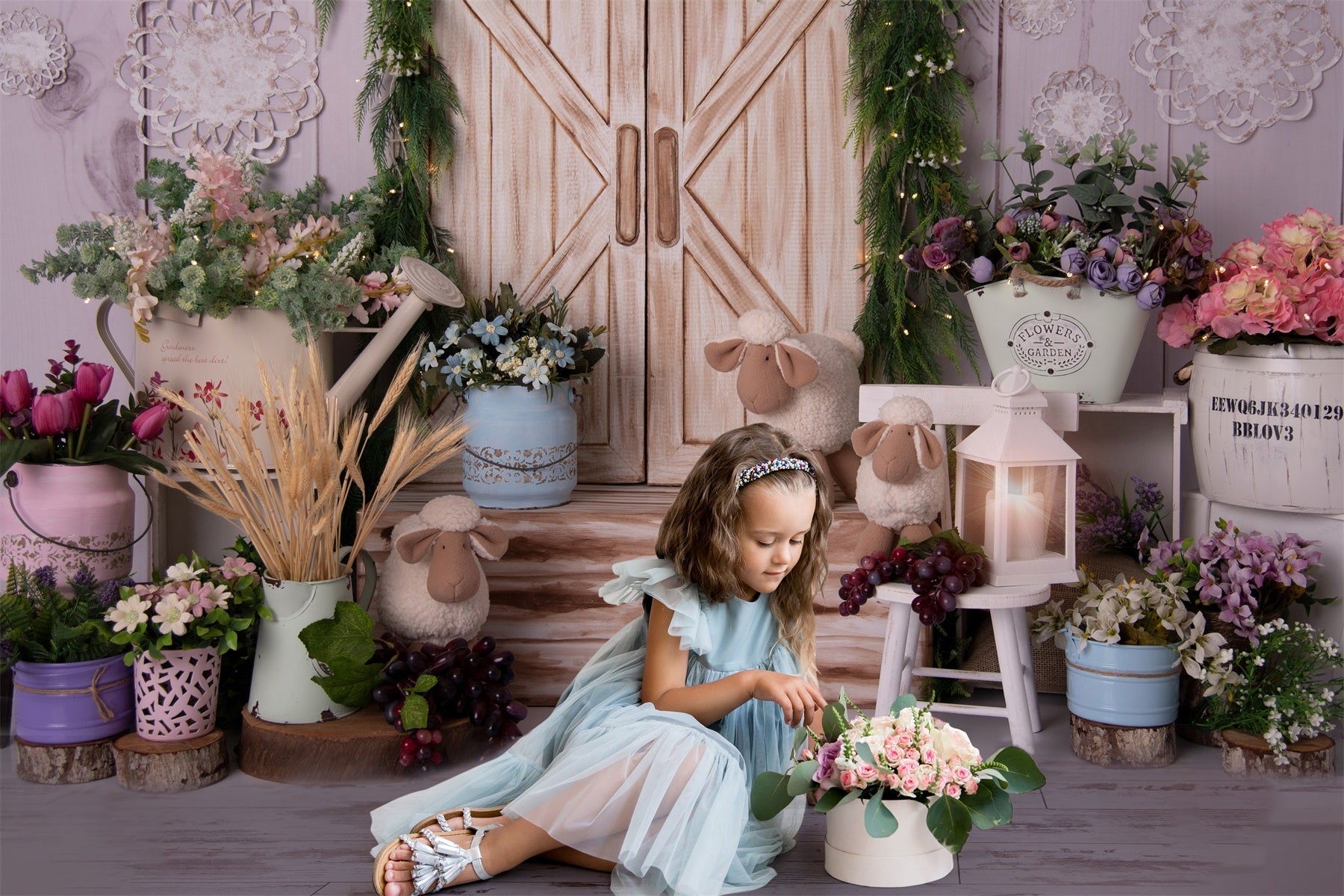 Sfondo Primavera Bianca In Legno Porta Di Legno Fiore Verde RR3-21