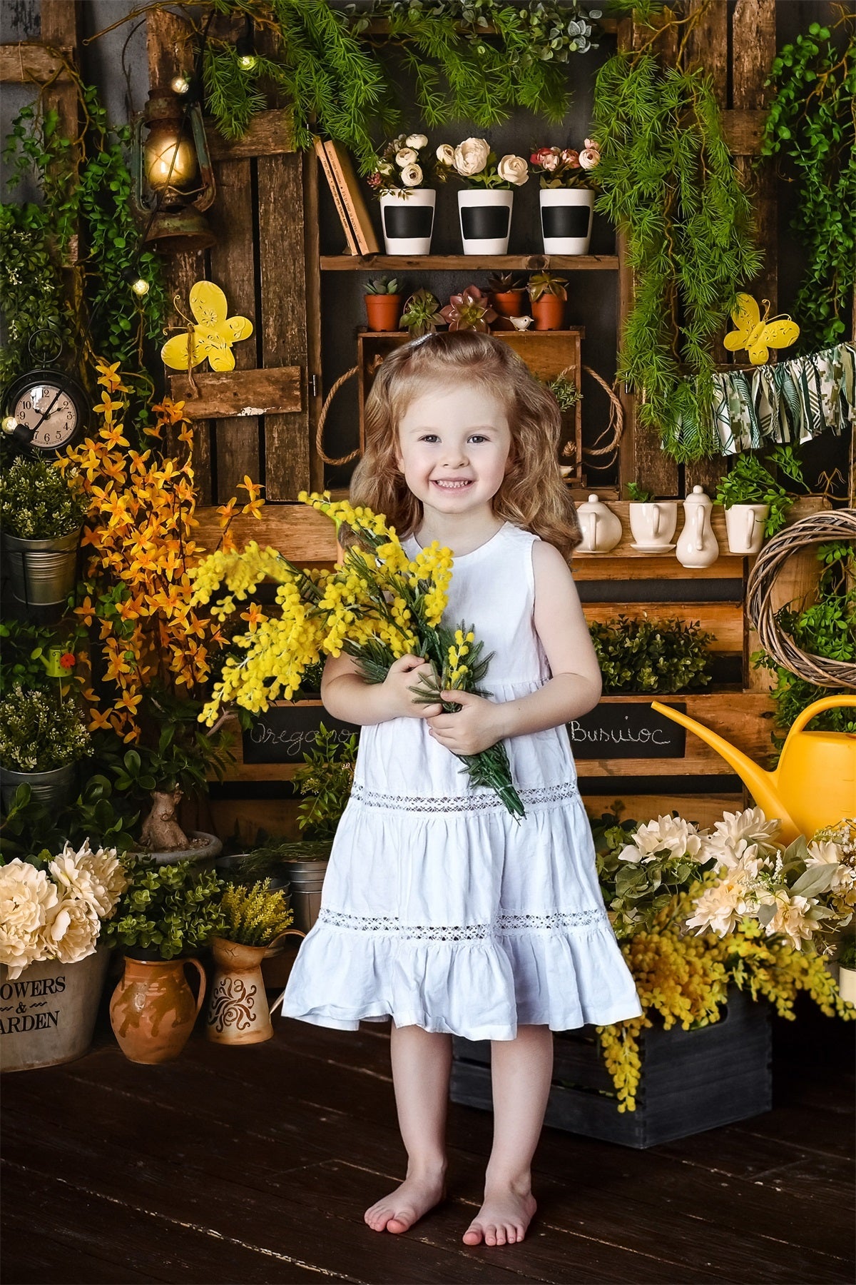 Pannello In Legno Primaverile Con Piante In Vaso Stile Giardinaggio Sfondo RR3-23