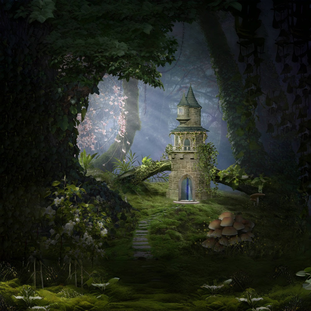 Sfondo A Tema Misterioso Del Castello Dei Funghi Della Foresta RR3-32