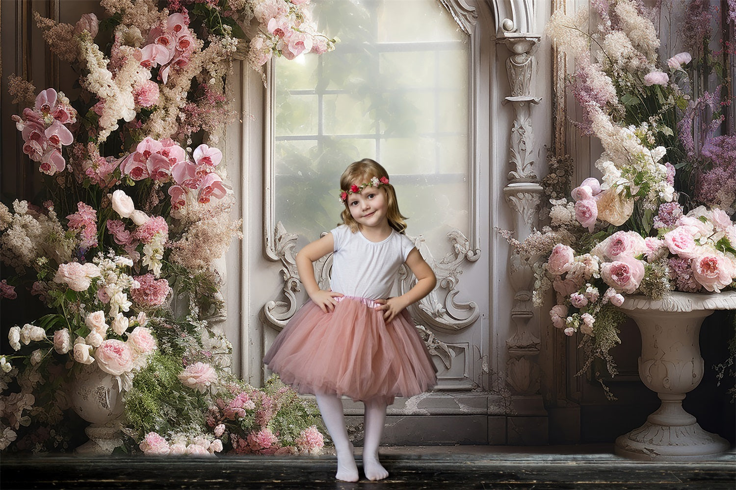 Dbackdrop Pink Butterfly Orchid Eustoma Sfondo Porta Vintage RR3-34