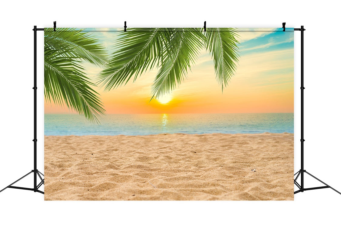Dbackdrop Summer Seaside Beach Coconut Tree Sunset Fondale RR3-42