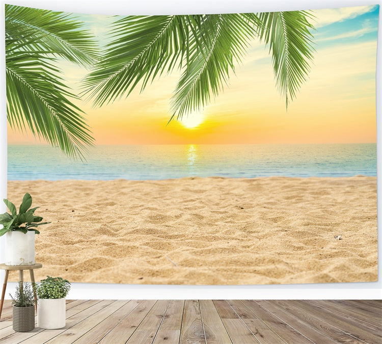 Dbackdrop Summer Seaside Beach Coconut Tree Sunset Fondale RR3-42