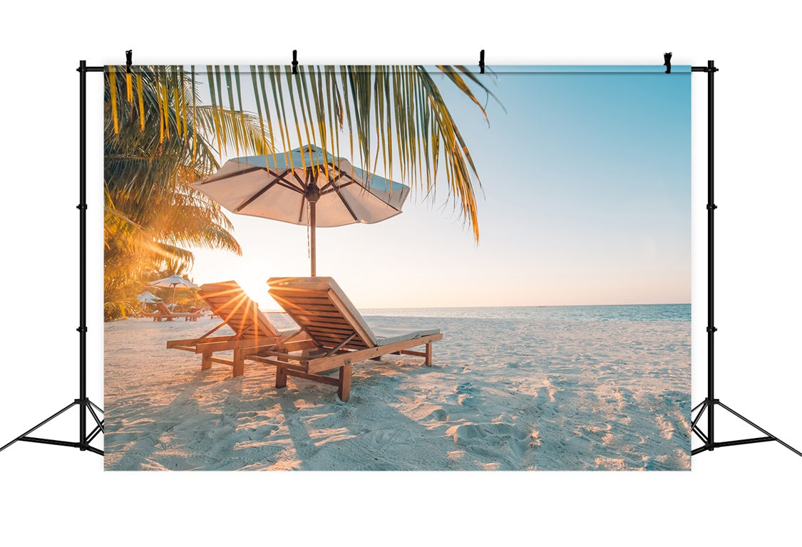 Dbackdrop Summer Seaside Fine Soft Beach Coconut Tree Chaise Lounge Fondale RR3-43