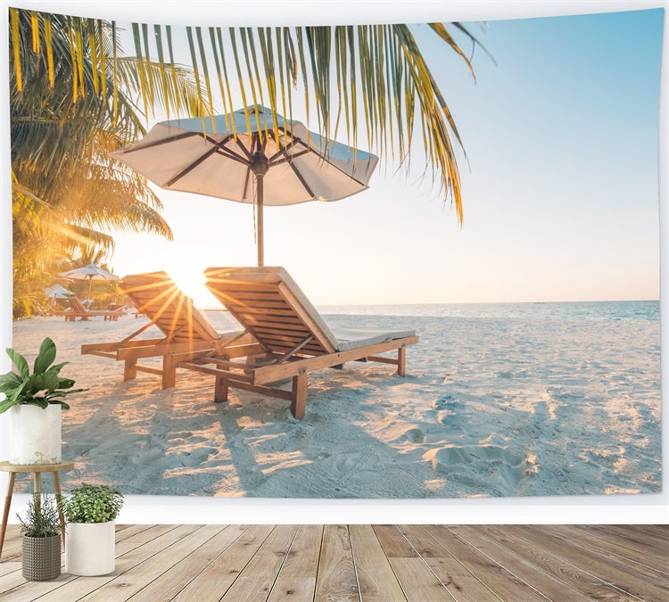 Dbackdrop Summer Seaside Fine Soft Beach Coconut Tree Chaise Lounge Fondale RR3-43