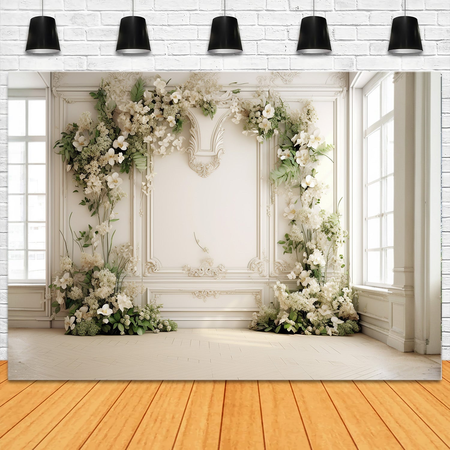 Dbackdrop Sfondo Bianco Da Parete Vintage Con Arco Floreale Fresco RR4-24