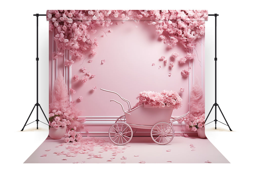 Dbackdrop Sfondo Rosa Vintage Con Carrello Pieno Di Rose RR4-33