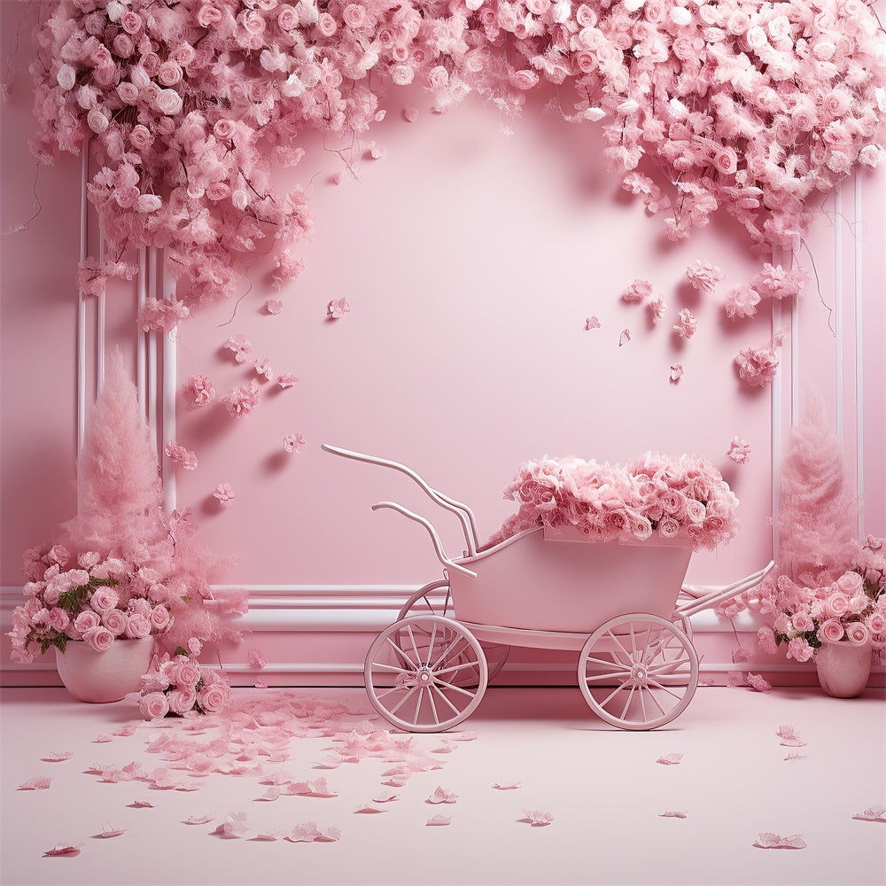 Dbackdrop Sfondo Rosa Vintage Con Carrello Pieno Di Rose RR4-33