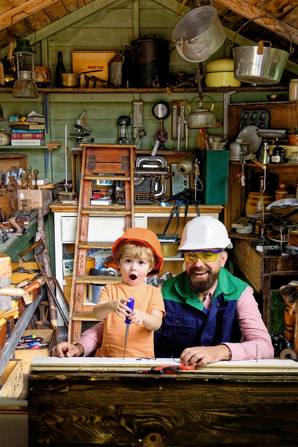 Sfondo Per La Scala Della Soffitta Degli Strumenti Per La Famiglia Della Festa Del Papa RR5-16